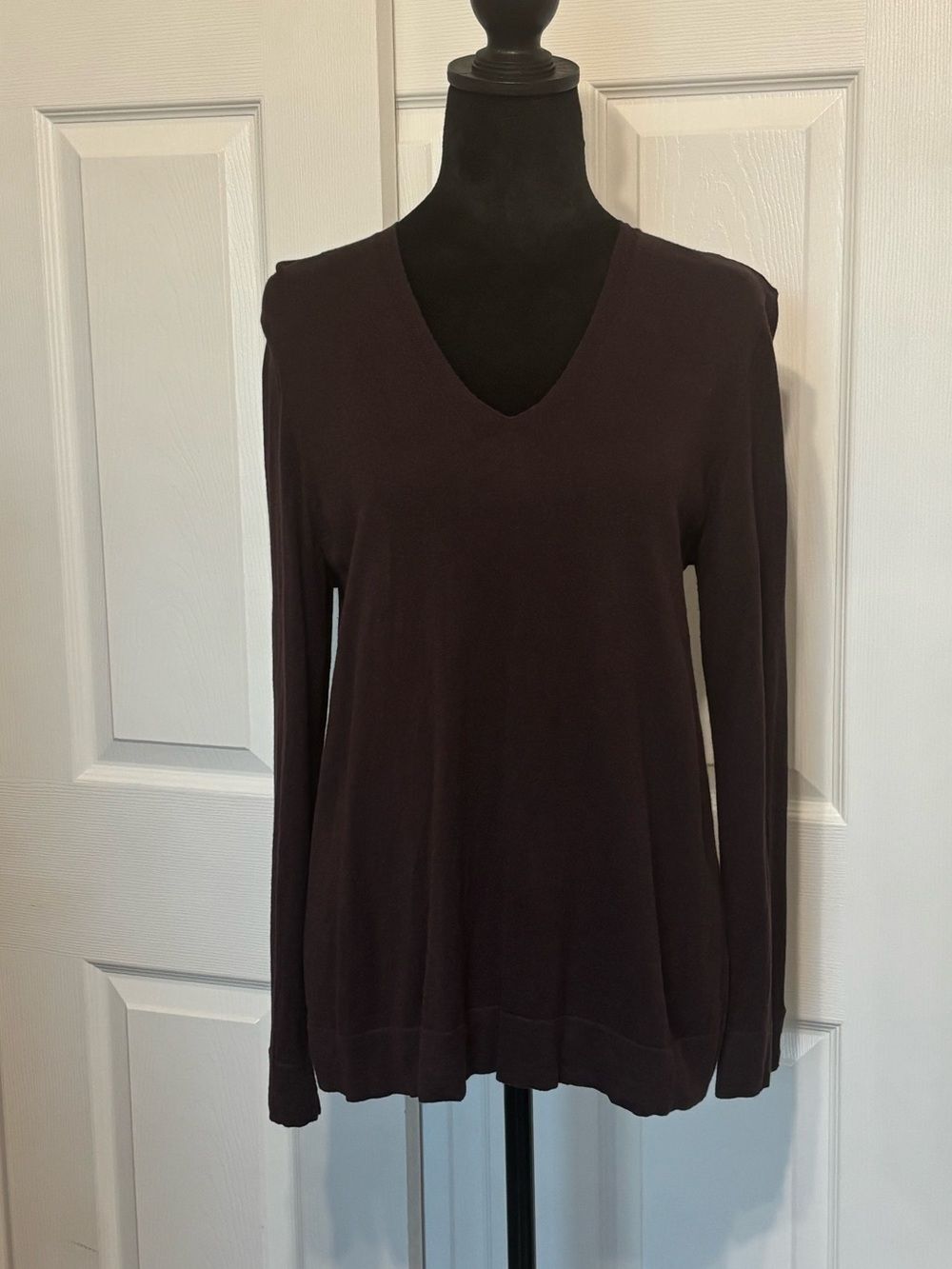 J. Jill Silk Cotton V-Neck Sweater Plum Purple Long Sleeve Split Cuff Petite M